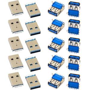 lot 33827 image: yddmyo 20pcs for USB 3.0 9-Pin Type A Female and Male Connector Adapter Socket 180 SMT 90 Degree Jack Port for Repair Replacement (10pcs Male and 10pcs Female) - Retail $10