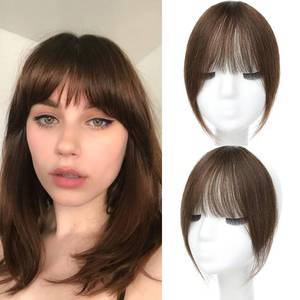 lot 33828 image: HAITOO Clip in Bangs, 100% Real Human Hair French Fake Bangs Hair Clip for Women Meaium Brown Natural Curtain Fringe with Temples Hairpieces for Daily Wear,French,Medium Brown - Retail $20