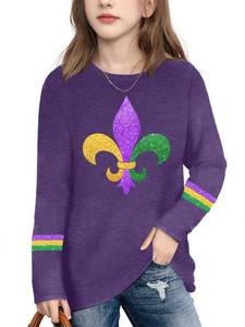 lot 33831 image: Kids New Orleans Shirt Boys Girls Carnival Party T Shirt Funny Fat Tuesday Long Sleeve Tops 5-12y - Retail $12