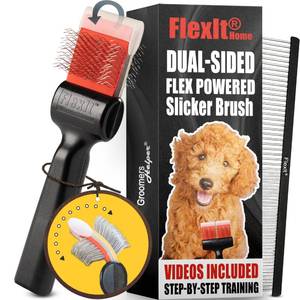 lot 33832 image: FlexIt Home - Flexible Slicker Brush for Dogs - Dog Grooming Brush for Poodles, Golden Doodles, Huskies, Retrievers, and Labradoodles - Professional 3-in-1 System & Video Trainings (Single, Soft Flex) - Retail $50