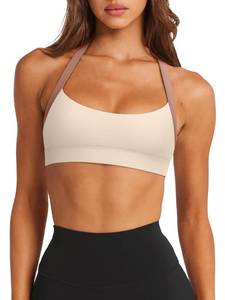 lot 33835 image: LASLULU Womens Sexy Workout Tops Sports Bra Padded Bra Halter Tank Athletic Fitness Summer 2026 Running Yoga Pilates Crop Tops(Champagne Large) - Retail $24