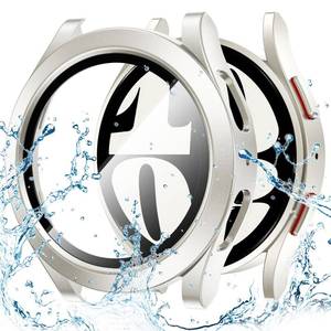 lot 33847 image: Goton Waterproof Case for Samsung Galaxy Watch 6 Screen Protector 44mm with Tempered Glass, 1-Pack Hard PC Cover Bumper for Galaxy Watch6 No Fog, Touch-Responsive, Starlight - Retail $10