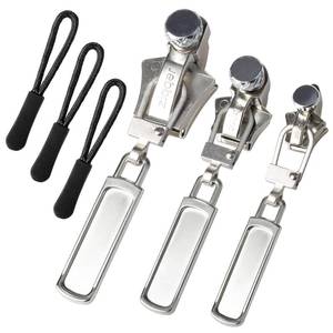 lot 33854 image: Zipper Repair Kit, 3 Different Sizes Zipper Slider Replacement, Quick Install Zip Detachable Pulls Heads with 6 Pcs Zipper Pulls for Jackets, Luggage, Backpack, Bags(SilverSML) - Retail $9