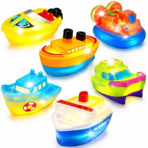 lot 33858 image: Bath Toys, 6 Packs Light up Boat Floating Rubber Set, Flashing Color Changing Light in Water, Tub Gift for Baby Infant Toddler Child Kid, Bathtub Ship Toy for Bathroom Shower Game Swimming Pool Party - Retail $14