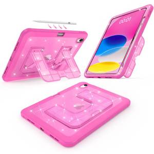 lot 33864 image: CCMAO Case for iPad (A16) 11th 11 2025, iPad 10th 2022 with Pencil Holder & Kickstand, Shockproof Protective Slim Thin iPad Case with Glitter Transparent Back Cover for iPad 1110, Rose Glitter - Retail $23