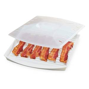 lot 33867 image: PrepSolutions Microwavable Bacon Grill, White Nonstick, Easy-Clean Design, 1 Piece - Retail $20
