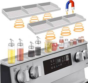 lot 33878 image: Hydream Stove Top for Silicone Shelf,30 Inch Magnetic Shelf Over the Stove Spice Rack of,Kitchen Organizer Magnet Above Stovetop Flat Back of Storage Suctioned-Light Grey - Retail $16
