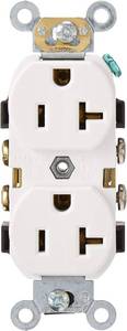 lot 33879 image: Leviton Duplex Receptacle, Commercial Spec Grade, Smooth Face, 20 Amp, 125 Volt, Side Wire, NEMA 5-20R, 2-Pole, 3-Wire, Self-Grounding, CR020-W, White - Retail $3
