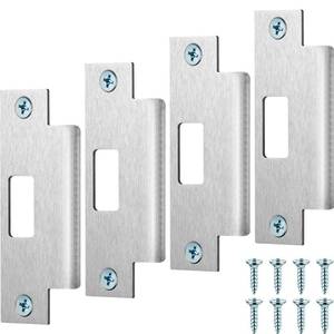 lot 33881 image: Tandefio 4 Pcs 4 78 x 3 38 x 1 14 Inch Deadbolt Strike Plate Stainless Iron Door Extended Strike Plate Door Reinforcement Backplate with Screws for Heavy Duty Residential Use (Black) - Retail $15