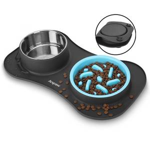 lot 33883 image: Anipaw Slow Feeder Dog Bowls 3 in 1 Stainless Steel Food and Water Bowls with Non-Spill and Skid Silicone Mat to Slow Down Eating for Large Medium Small Breed Size Dogs and Cats - Retail $20