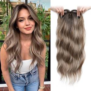 lot 33903 image: Hair Toppers for Women 20inch Wavy Hair Toppers for Women Toppers Hair Pieces for Women with Thinning Hair Ombre Highlight Synthetic Wig Clip In Hair Topper Wiglets with Fringe Bang Add Hair Volume - Retail $36