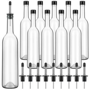 lot 62069 image: Maxdot 10 Pcs Long Neck Glass Bottles with Pourer Bordeaux Wine Bottle Clear Empty Wine Syrup Juice for Home Bar Liquor Juice Making Wedding Anniversary Party(Stainless) - Retail $40