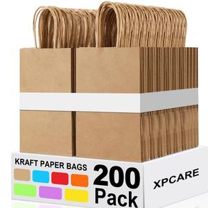 lot 62071 image: XPCARE 200Pcs Paper Gift Bags 5.25x3.25x8.25,Gift Wrap Bags with Handles Brown Kraft Paper Bags for Small Business Paper Bags Bulk for Birthday Party Favors Shopping Retail - Retail $30