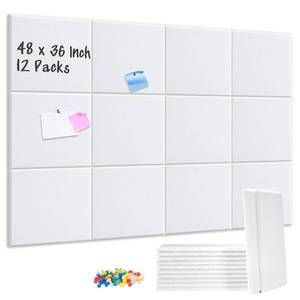 lot 22856 image: DOLLAR BOSS Large Cork Board for Wall 48 x 36 x 0.5 Bulletin Board 12 Packs Corkboard Tiles Self Adhesive Felt Wall Tiles for Office Home School, White - Retail $32