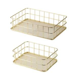 lot 22865 image: Frdhee 2Pcs Gold Wire Baskets, Desktop Metal Storage Basket Bathroom Gold Organizer, Wire Mesh Baskets Iron Grid Storage Tray Vanity Dresser Ornament for Bathroom Office Home - Retail $19