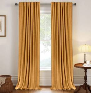 lot 22867 image: 100% Blackout Shield Linen Blackout Curtains for Bedroom 84 Inches Long,Back TabRod Pocket Living Room Drapes,Thermal Insulated Textured Blackout Curtains 2 Panels Set,50 W x 84 L,Mustard Yellow - Retail $39
