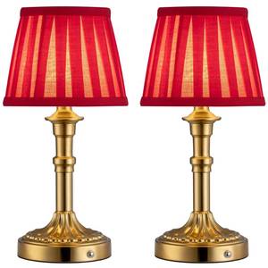 lot 22879 image: KDG Cordless Portables Table Lamp Set of 2, LED Fabric Shade Small Desk Lamps, 5000mAh Battery Powered Lighting, 2700K Stepless Dimmable Light for Living Room, Dining Room, Bedroom (GoldRed) - Retail $90