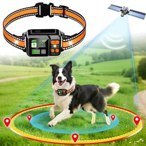 lot 22881 image: DJNFGQ GPS Wireless Dog Fence System, Electric Electric Dog Fence Using GPS Electric Satellite Technology, IPX7 Waterproof Rechargeable Design, GPS Dog Collar has 2 Modes Circular and Free-Form Fence - Retail $400