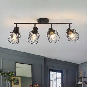 lot 22887 image: BUXVRCS Adjustable Multi-Directional Black Light Fixtures, Semi Flush Mount Ceiling Light, Kitchen Light Fixtures Ceiling Mount, Geometric Metal Cage Industrial Spotlight Fixtures for Dining Room - Retail $56