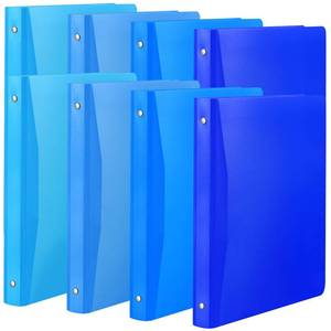 lot 22889 image: Chengu 8 Pack Plastic 3 Ring Binder with Pocket 0.79 Inch Flexible Binder Blue Round 3 Ring Folders with Pocket Holds 200 Sheets Paper Plastic Flexible Folders for School Office Sheet Supplies