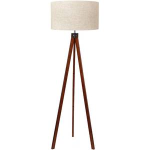 lot 22890 image: LEPOWER Wood Tripod Floor Lamp, Mid Century Standing Lamp, Modern Design Studying Light for Living Room, Bedroom, Study Room and Office, Flaxen Linen Shade with E26 Base Brown - Retail $57