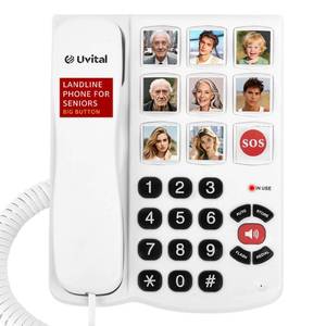 lot 22891 image: Uvital Big Button Phone for Seniors, Corded Landline Phones for Seniors with 8 One-Touch Dialing Big Buttons and 1 SOS Emergency Button, Hands-Free, Loud Ringer, Easy to Use - Retail $34