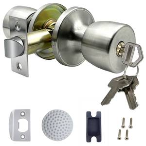 lot 22894 image: DSJJBLL Satin Nickel Door Knob with Lock and Key Round Ball Lock InteriorExterior Door Knob for Bedroom Or Bathroom (1 Pack) - Retail $10