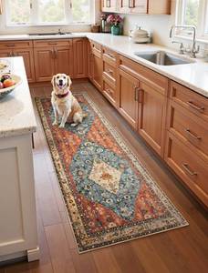 lot 22902 image: SERISSA Boho Kitchen Runner Rug, 3x7 Washable Non-Slip Runner Rug for Hallways Kitchen Rug, Ultra Soft Vintage Tribal Print Distressed Floor Carpet Runner for Bedroom Entryway Laundry Room - Retail $56
