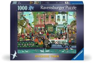 lot 22906 image: Ravensburger - Riverside Town - 1000 Piece Jigsaw Puzzle - Quaint Village on The Water - Vibrant, Rustic Scene of Yesteryear - Frameable - Premium Quality - Puzzles for Adults - Retail $23