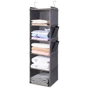 lot 22911 image: BOOMIBOO Hanging Closet Organize and Shelves 5-Hanging Shelf with 2 Side Pockets Storage Foldable Grey - Retail $10