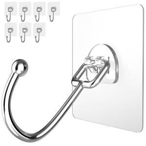 lot 22916 image: Latoxcaa Large Adhesive Hooks 8-Pack, Heavy Duty 44lb(Max) Wall Hooks for Bathroom, Outdoor, Strong Self-Adhesive Towel & Coat Hooks, Waterproof Transparent Utility Hooks for Home Improvement - Retail $9