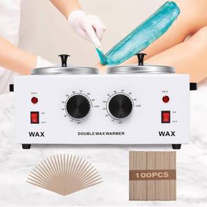 lot 22918 image: Wax Warmer Double Pot, Professional Electric Heater for Facial, Body, Spa, and Salon, 1.2L Dual Adjustable Temperature with 100 Wooden Craft Sticks, Hair Removal - Retail $40