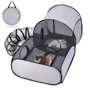 lot 22919 image: Tailtastic Pet Playpen with Surround Tunnel, OutdoorIndoor Cat Playpen with Breathable Soft Sides Tailtastic Cat Enclosure Tent for Small Animals, Portable Tent with Carry Bag (Medium) - Retail $25