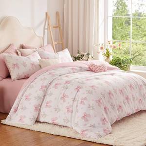 lot 22923 image: Nayoroom Pink Bow Duvet Cover Full Size Pink Floral Duvet Cover 3 Pieces Soft Lightweight Microfiber Coquette Aesthetic Dorm Bedding Set Gift for Girls - Retail $20