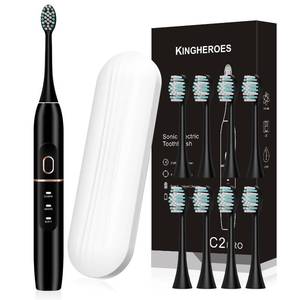lot 22927 image: kingheroes Electric Toothbrush Set, Comes with 8 Brush Heads & Travel Case,4 Modes with 2 Minutes Built in Smart Timer, One Charge for 60 Days, 42000 VPM Motor (Black) - Retail $10