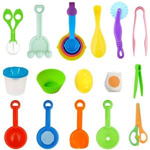 lot 22933 image: Hiawbon 20 PCS Sensory Bin Tools, Sensory Sand Tools Set, Sensory Bin Filler, Fine Motor Toys Handy Scooper Set, Sensory Bin Accessories Tool, Bin Scoops Plastic Tweezers Tongs Cups for 2 Years Old - Retail $19