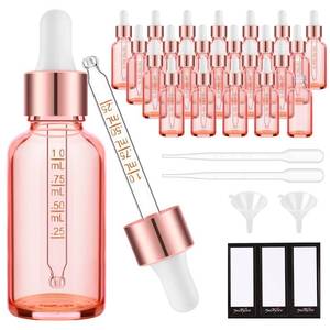 lot 22934 image: PrettyCare Glass Eye Dropper Bottles 2oz (60ml), 24 Pcs Rose Empty Thick Large Bottles Bulk with Leakproof Caps - With Labels & Funnels for for Storage, Travel,Essential Oils, Skincare, Tincture - Retail $25