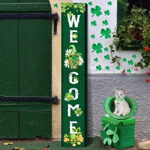 lot 22935 image: WovWeave St. Patricks Day Porch Sign Green Wooden Welcome Porch Decor Shamrocks Door Sign 47 Inch Welcome Hanging Decor St. Patrick Decoration Outdoor Indoor for Party Front Door Wall Home(Gnome) - Retail $23
