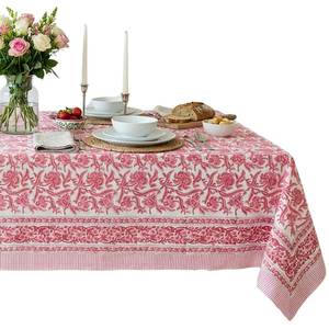 lot 23006 image: ATOSII Red Bloom 100% Cotton Tablecloth, Handblock Print Rectangle Table Cover for Kitchen Dining I Tabletop Linen I Parties, Wedding, Spring Summer Table Cloth 60 X 108 Inches - Retail $60