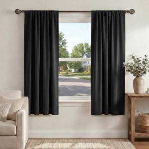 lot 23011 image: PONY DANCE Black Out Curtains 72 inch Long - Blackout Solid Rod Pocket Thermal Insulated Panels for Bedroom Living Room, Energy Efficient Window Drapes, 42-inch by 72-inch, Black, 2 Pieces - Retail $16