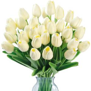 lot 23015 image: Sggvecsy 30 Pcs Fake Tulips Artificial Flowers Real Touch PU Faux Flowers Tulip Stems for Wedding Spring Bouquet Floral Arrangement Home Party Office Decorations for Mothers Day (Milk White) - Retail $16