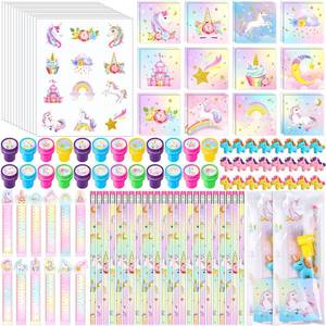 lot 23017 image: PerKoop 168 Pcs Unicorn Valentines Day Favors Unicorn Goodie Favor Bags with Mini Notebook Pencil Sticker Stamp Pastel Rainbow Birthday Decor Prizes Gifts Goody Favors Bag Pi�ata Fillers Supplies - Retail $24