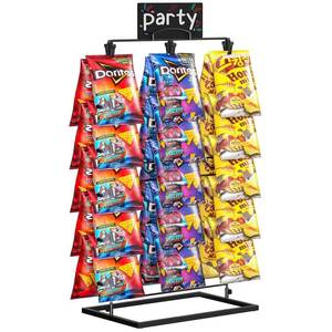 lot 23021 image: TJ.MOREE Chip Rack Display Stand, Chip Bag Holder for Party Display 3-Row 48 Clips Countertop Snack Hanger, Snack Retail Display Rack for Party, Concession - Retail $30