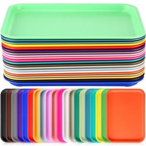 lot 23024 image: Sintuff 20 Pcs Plastic Art Trays Colorful Fast Food Lunch Trays Bulk Activity Crafts Sensory Serving Organizer for Home, School, Kids, DIY Projects, Painting, Beads(20 Colors,10 x 7 Inch) - Retail $29