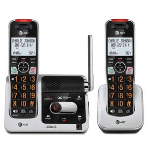 lot 23034 image: AT&T BL102-2 DECT 6.0 2-Handset Cordless Phone for Home with Answering Machine, Call Blocking, Caller ID Announcer, Audio Assist, Intercom, and Unsurpassed Range, SilverBlack - Retail $65