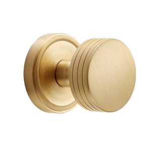 lot 23038 image: FLIRABBIT Minimalist Brass Privacy Door Knob Decorative Groove Design, Brushed Brass Finish, Solid Brass Latch 60mm Fixed Backset for Bedroom & Bathroom (Brushed Brass, Privacy-2.375 in) - Retail $58
