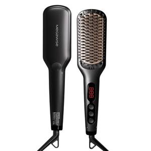 lot 23047 image: MEGAWISE Pro Ceramic Ionic Hair Straightener Brush for Home Salon  MCH Fast 20s Heating Tech with Auto-Off Safety  Anti-Scald with Universal Dual Voltage  Rotatable Power Cord (Black) - Retail $38