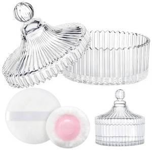 lot 24275 image: LAKIRA Large Body Powder Puff and Container, 2 Large Powder Puffs, Crystal Powder Container with 3.93 Puff for Baby Women, Dusting Powder Container with Puffs for Women, Bath, Home Use (4 Pure) - Retail $10