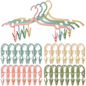 lot 24277 image: 26Pcs Travel Hangers Foldable with 52Pcs Clips Folding Hangers, Non Slip Portable Hanger for Cruise Ship Essentials Suitcase Camping Flying RV Home Drying Rack, 4 Colors - Retail $14