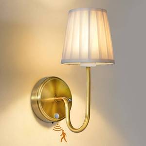 lot 24283 image: JDCQKHA Battery Operated Motion Sensor Wall Sconce, Rechargeable Wireless Gold Wall Lamp with 5200mAh Battery, Dimmable Wall Sconce Light with Switch and Remote for Living Room, Bedroom, Hallway - Retail $30